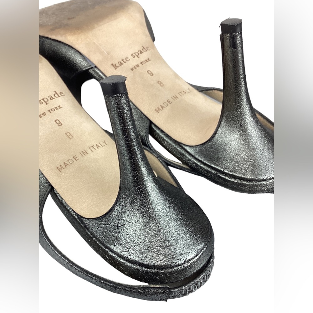 Kate Spade Marlena Pewter Leather Bow Slingback Heels - Picture 4 of 8
